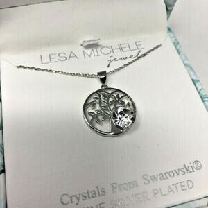 Lesa Michele Jewels Tree Necklace Crystals From Swarovski Fine Silver Plated